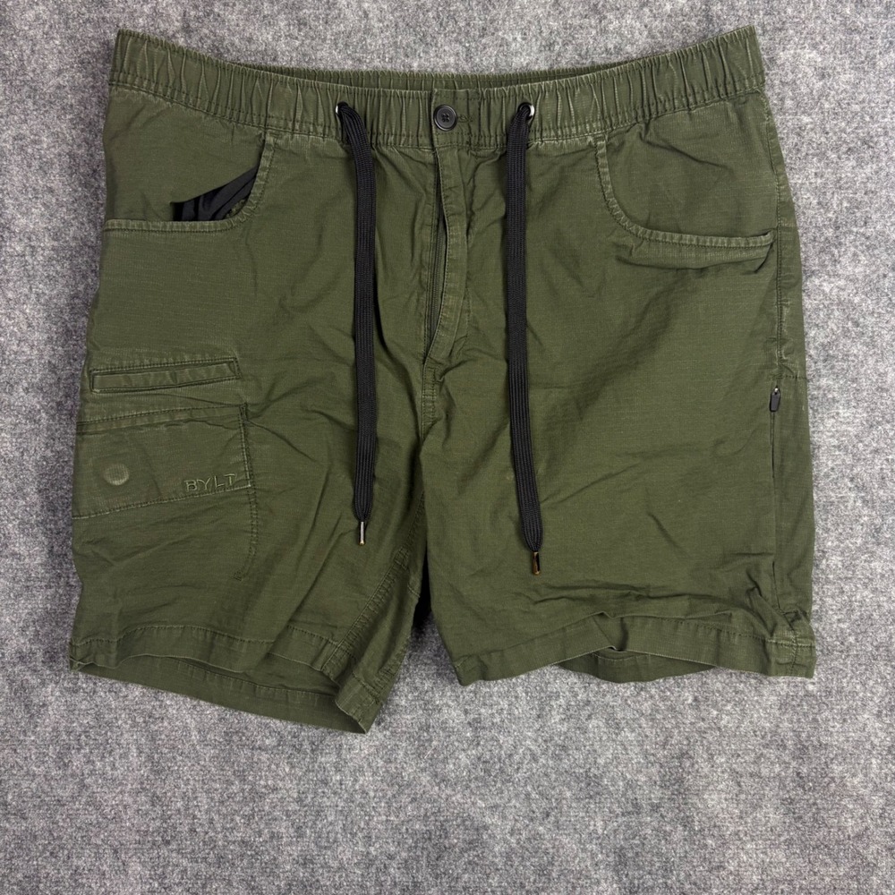 BYLT Premium Basics Shorts Mens XL Olive Green Utility Cargo Drawstring Casual